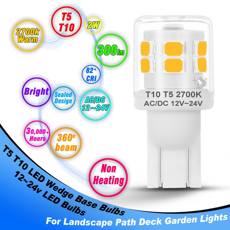 Heifymi T5 T10 LED Wedge Base Bulbs, 2700K Warm White