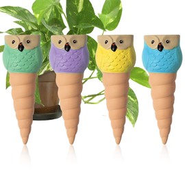 Dynaeuty Terracotta Plant Watering Stakes, Self Watering Spikes for Indoor Outdoor Plants, Set of 4 (owl)