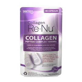Collagen Peptide 180 Capsules 1000mg, with Hyaluronic Acid (Not Collagen Powder) - 1 Month Supply - Premium Halal Double Hydrolysed Type 1&3 Collagen Supplements for Women & Men - by SkinPep
