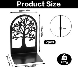 Metal Bookends for Shelves, Tree Book Ends Decorative Bookends for Heavy Books (2pcs-Rounded Corners)