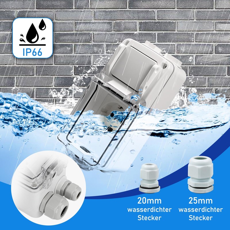 MaxEarn Outdoor Socket with Switch, IP66 Waterproof Outdoor Socket Surface-Mounted