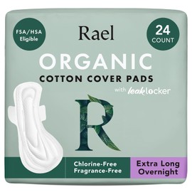 Rael - almohadillas para orejas sanitarias de algodón orgánico (4 unidades, extra largas durante la noche)