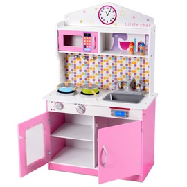 MAT EXPERT Kids Kitchen Playset, Wooden Chef Pretend Toy Kitchen w/Removable Sink, Cookware Accessories, Microwave, Storage Cabinet, Play Kitchen for Toddlers, Gift for Boys & Girls Age 3+
