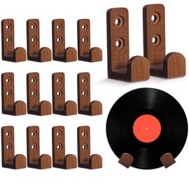 Weysat 12 Pcs Wood Vinyl Record Wall Mount Display Shelf Record Holder Vinyl Wall Mount Floating Shelves Album Cover Storage for Bedroom Living Room Home Office Decoration(Brown)