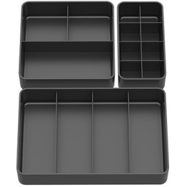 Drawer Organizer, Stackable Divider 3 Packs Makeup Organizers Bathroom Countertop, 15 Cell Compact Desktop Dresser Sundries Storage Box, Small Vanity Holder for Brushes, Eyeshadow, Lipstick, Black