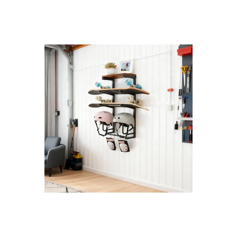 Skateboard Wall Mount Rack — Horizontal Multi-Board Display Shelf &
