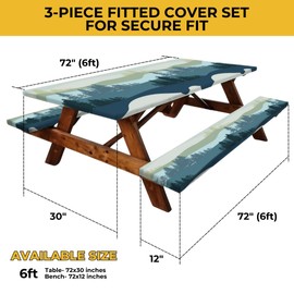 RNOONY 6ft Polyester Picnic Table Cover with Bench Covers Windproof & Waterproof Tablecloth, Perfect for Camping Gifts & RV Essentials, Cool Camping Gadgets, with Carrying Bag, 72x30 Inches, 4Pcs,Blue
