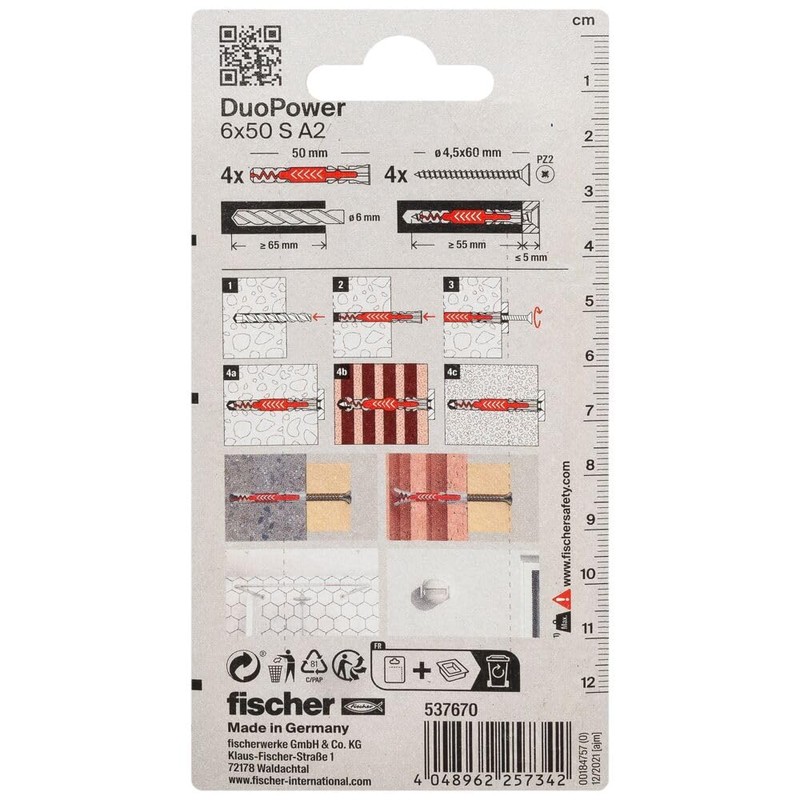 fischer DuoPower 6 x 50 S Screw A2 Stainless Steel