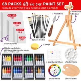 ARTALLY Acrylic Paint Set for Adults & Kids, 67 Pcs Canvas Painting Kits, 32 Colors Acrylic Paint (22ML),Table Easel,Brushes,Canvas, Art Painting Supplies Kit for Students,Artists,Beginners