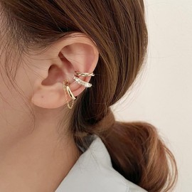 Gold Ear Cuffs Earrings for Women Rhinestone Ear cuffs Non Piercing Tassel Clip on Earrings for Teen Girls Gifts