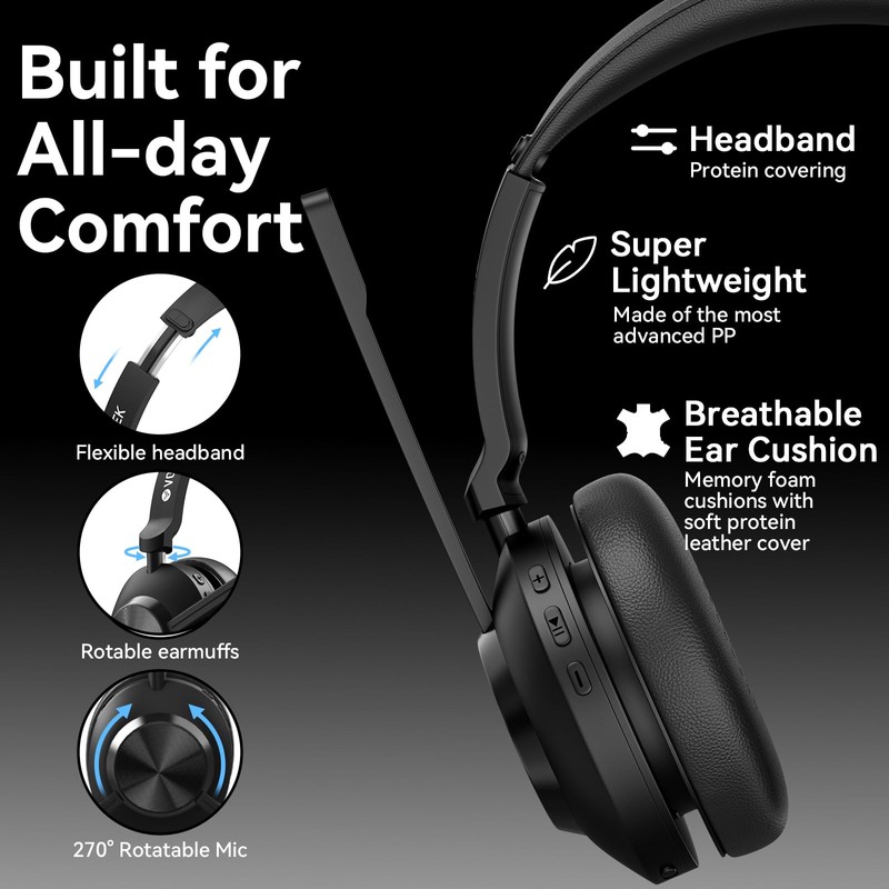 Wireless Headset with Mic for Work, Wireless Computer Headset (Bluetooth+USB