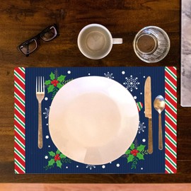 Christmas Placemats Set of 4 Santa Candy Cane Dining Place Mats Linen Table Mat for Farmhouse Home Kitchen Decor 12 X 18 Inch