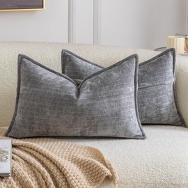 Madizz Juego de 2 Fundas de Cojín Decorativas con Rayas Vintage Bohemia de Color sólido con Textura Ideales para sofá Dormitorio y Sala de Estar Gris 
