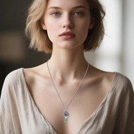 AXOMY Celtic Cross Necklace 925 Sterling Silver Four Leaf Clover Claddagh Pendant Necklace Celtic Irish Jewelry Gifts for Women Men