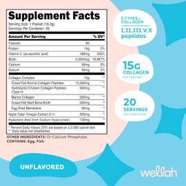 Wellah The Afterglow Multi Collagen Protein + Beauty Unflavored (20 Stickpacks) - 15G Collagen Complex Per Serving