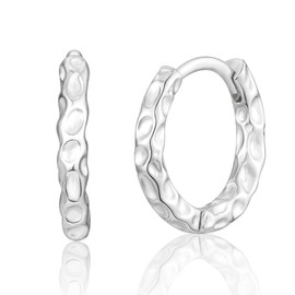 Earrings Gold/Silver Small Hammered Huggie Hoop Earrings Lightweight Silver Earrings for Women Girls 10mm, Silver