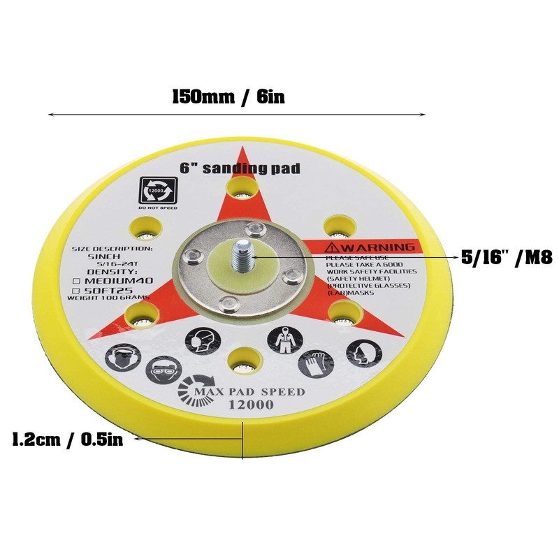 eMagTech 6 Inch/150mm Hook And Loop Sander Backing Pad M8