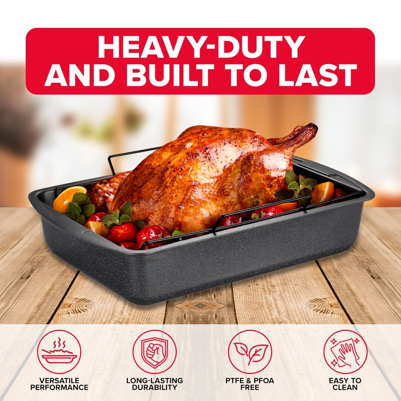 BAKKEN Nonstick Turkey Roasting Pan with Rack – 17 X