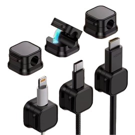 ORIJOYNA 6 Pack Magnetic Cable Clips, Under Desk Cable Management Cord Holder, Adhesive Organizer for Home Office Car Wall Nightstand - Adjustable Smooth Wire Keeper Desktop Phone