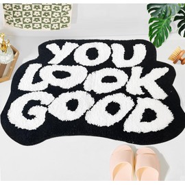 PASUXI You Look Good Bath Mat Cute Bath Rug for Bathroom Non-Slip Funky Rug for Bedroom Soft and Stylish Bathroom Mats (Black and White, 28.7" x 36.6")