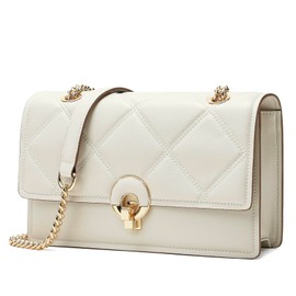 quipuda Women's Shoulder Bag, Crossbody Bag, Soft Leather, with Adjustable Shoulder Strap, with Galvanised Metal Chain, beige