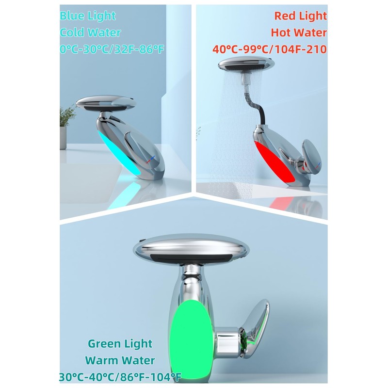 LED Bathroom Sink Faucet with Pull-Out Sprayer - 4 Modes