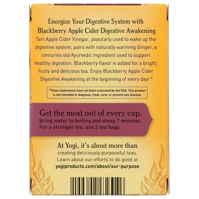Yogi Tea Organic Blackberry Apple Awakening Digestive Cider, 16 CT