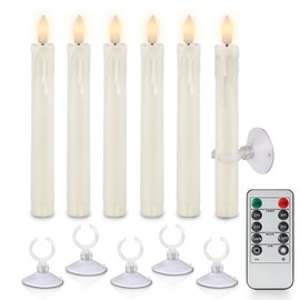Rhytsing 7 inches Flameless Window Candles with Suction Cups for Christmas, Battery Operated LED Taper Candles with Timer and Dimmable Function, Wax Dripping Design, Remote Control Included - Set of 6