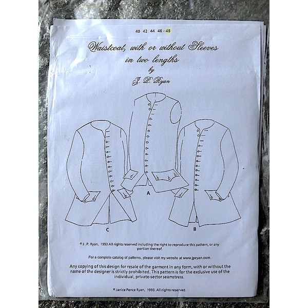 1750's - 1770's Waistcoat Pattern (46" Chest)