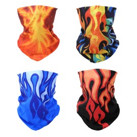 SMEHCF 4 Headband Bandana Balaclava Half Face Mask Shield Head Hair Scarf Neck Gaiter Hat Multipurpose For WoMen Men Breathable Reusable Washable Fire Flame Phenix Black Blue