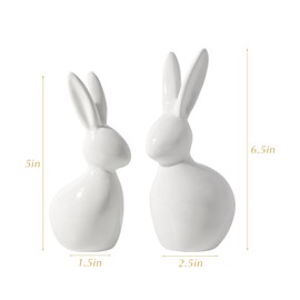 Pawliss Easter Decorations: Elegant White Ceramic Bunny Figurines Set of 2, Cute Farmhouse Rustic Easter Rabbit Statue Different Size for Spring Easter Holiday Home Office Table Party Decor
