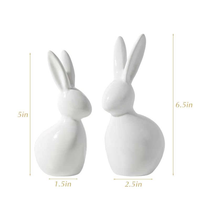 Pawliss Easter Decorations: Elegant White Ceramic Bunny Figurines Set of