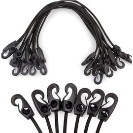 24inch Bungee Cords with Hooks, 12pack Heavy Duty Rubber Tarp Straps Black Adjustable Bungee Cords, Elastic Tie Down with Durable Hooks for Securing Tarps, Bikes,Ground Sheets