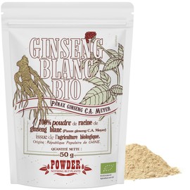 Organic white ginseng powder, 25 servings, 50 g