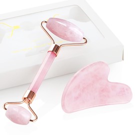 GeeRic Rodillo de Jade y Gua Sha,Herramienta de Masaje para Raspar,Cuarzo Antienvejecimiento,Conjunto de Piedra de Jade Facial Natural,Rodillo de Belleza para Rostro,Ojos,Cuello