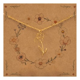 Bixorp Birth Flower Necklace Gold & Silver - Stainless Steel Flower Necklace for Women and Girls, Stainless Steel, No Gemstone