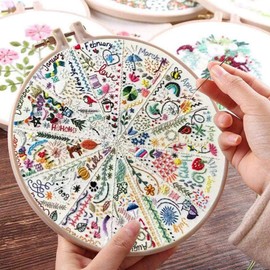 Hzkokon Embroidery Kit for Beginners Adults Practice of All Season Hand Embroidery Kit Includes Stamped Flower Pattern, 7.8-Inch Hoop, Color Threads,Tools & Follow Instruction DIY Hand Gift for Adults