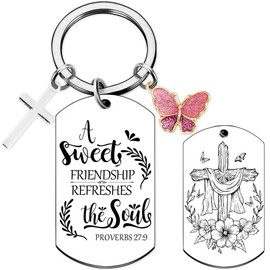 Christian Friendship Gifts for Women - Religious A Sweet Friendship Refreshes The Soul Keychain, Bible Verse Butterfly Cross Pendant Keychains for Friends Sisters Female Best Friend Christmas Gift
