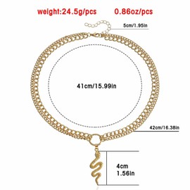Zeshimb Gold Snake Necklace Choker Punk Layered Serpent Necklace Statement Animal Cobra Pendant Collar Necklace Jerwelry for Women