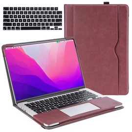 TYTX - Funda de piel compatible con MacBook Pro de 14 pulgadas 2023 2022 2021 A2779 M2 A2442 M1 Pro/M1 Max, funda protectora para portátil con funda de teclado, color rojo vino