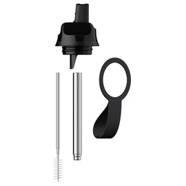 Chilly's Series 2 Sports Flip Lid with Telescopic Straw and Nylon Carry Loop - Easy Flip Lid, Straw Cleaning Brush Included - Accessory Series 2 Water Bottles - Abyss Black