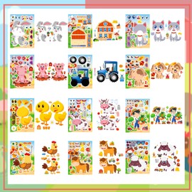 24 Sheets Make-a-face Farm Themed Animal Stickersfor Kids, Birthday Party Favors, Classroom Rewards, Crafts, Creative Kids Activities