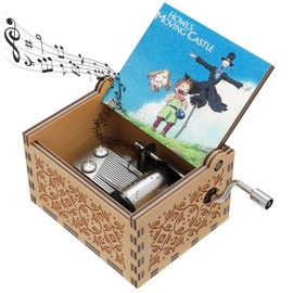 HLZK Anime Howling Hand Crank Music Box, Antique Carved Wooden Howl Sophie Music Boxes for Birthday, Christmas/New Year (Wood-Style-D), HL-06