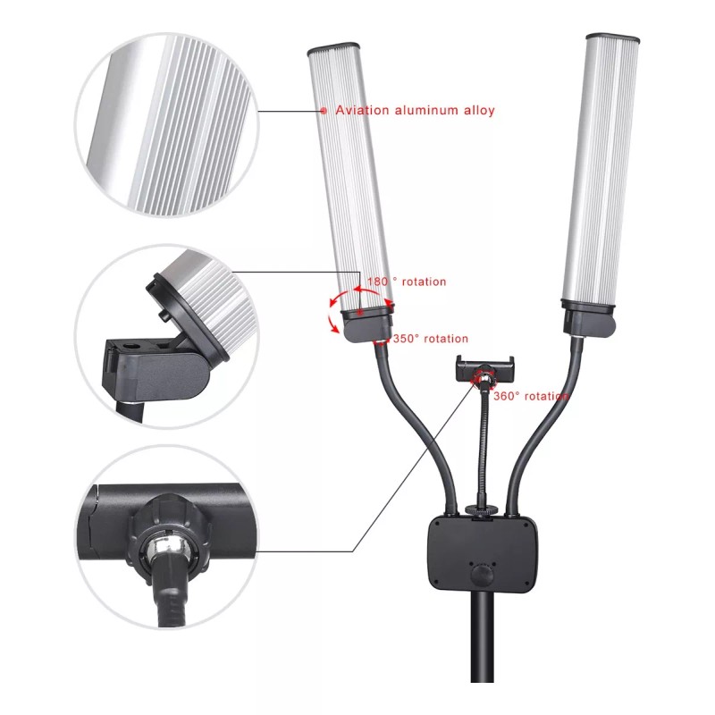 generic Lámpara Led De Doble Brazo Con Trípode De 2m