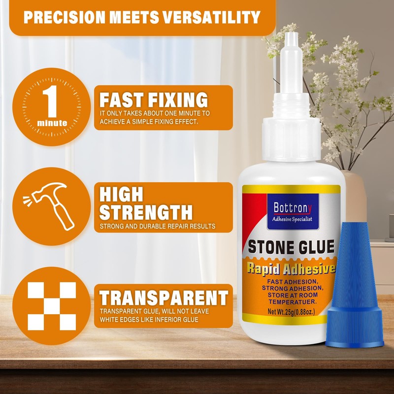 Bottrony Stone Glue - 2 Pcs Fast Drying Clear Super
