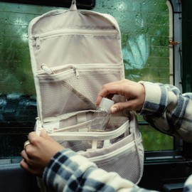 Johnny Urban Toiletry Bag Women & Men Beige - Logan - Hanging Cosmetic Bag - Big foldable Wash Bag for Travel - Clear Organizer for Shower Hand Luggage Liquids