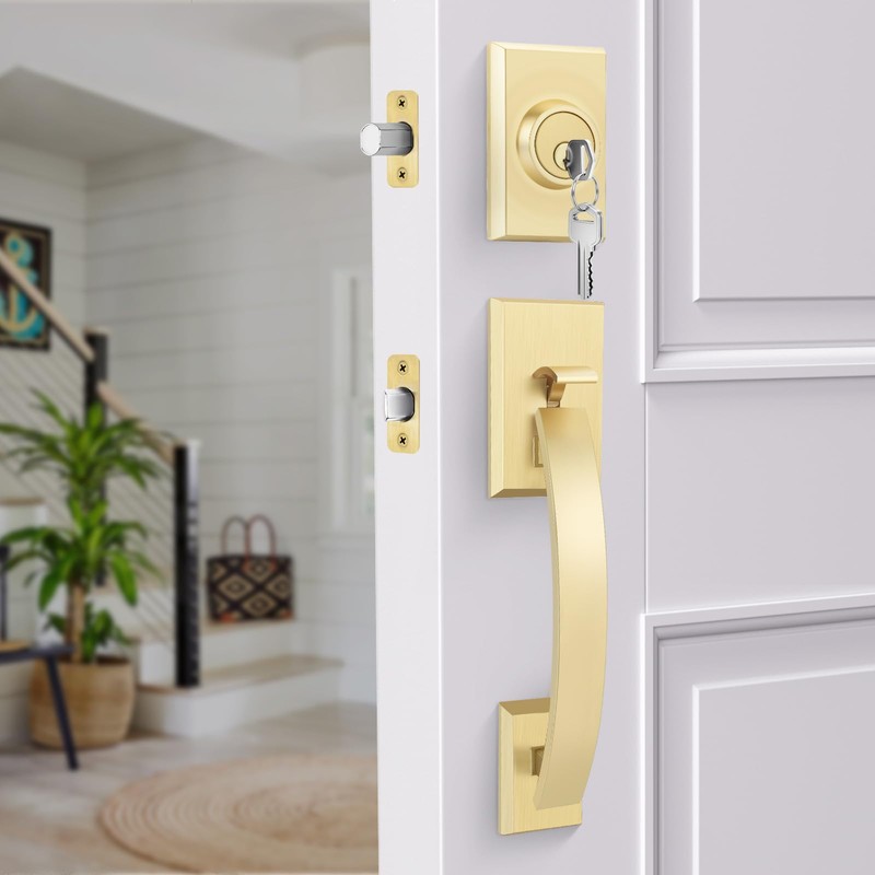 Haidms Gold Front Door Handle and Deadbolt Set, Front Door