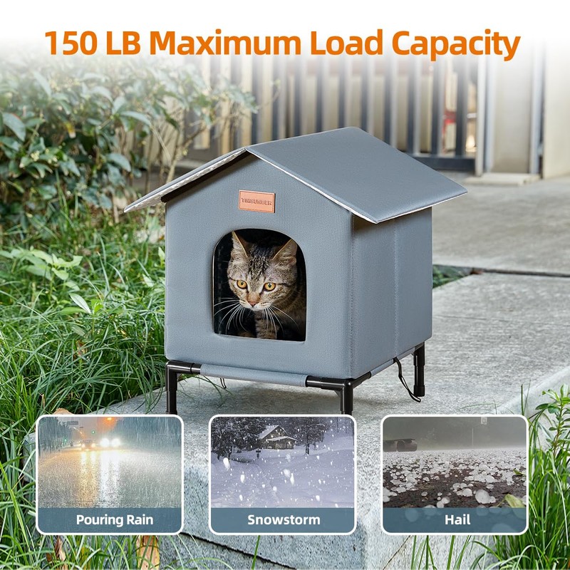 Insulated Cat Shelter Weatherproof Outdoor Cat House with Self-Warming Insulation