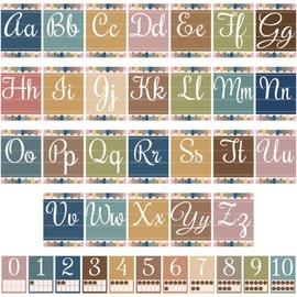 37 Pcs Boho Bulletin Board ABC Posters and 0-10 Number Cards Cursive Letters Alphabet for Classroom Wall Number Line for Classroom Decor School Elementary Teacher Supplies (Boho Cursive)
