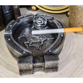 Rustic Western Wild West Smoke Lucky Horseshoe Horse Cowboy Hat Ashtray Figurine